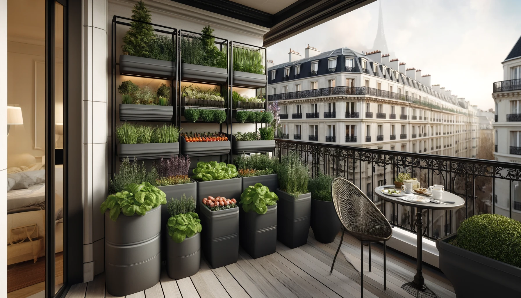 Aménager un potager moderne en permaculture sur son balcon. Plan d'aménagement balcon.